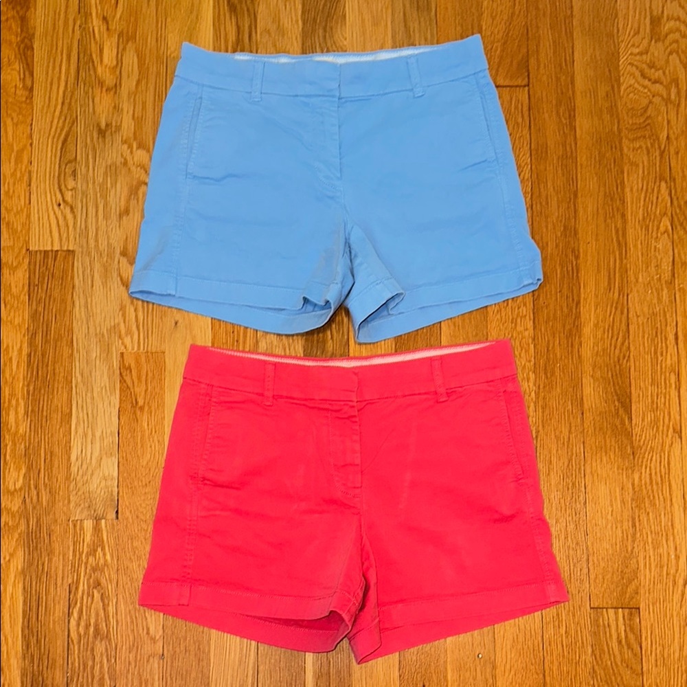 J. Crew Women's Blue and Red stretch chino shorts 4” inseam both size 6